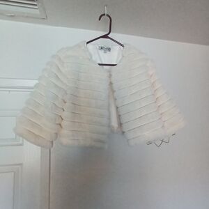 WD·NY Faux Fur Cropped Bolero Jacket | White | Size L | Bridal Wedding Party